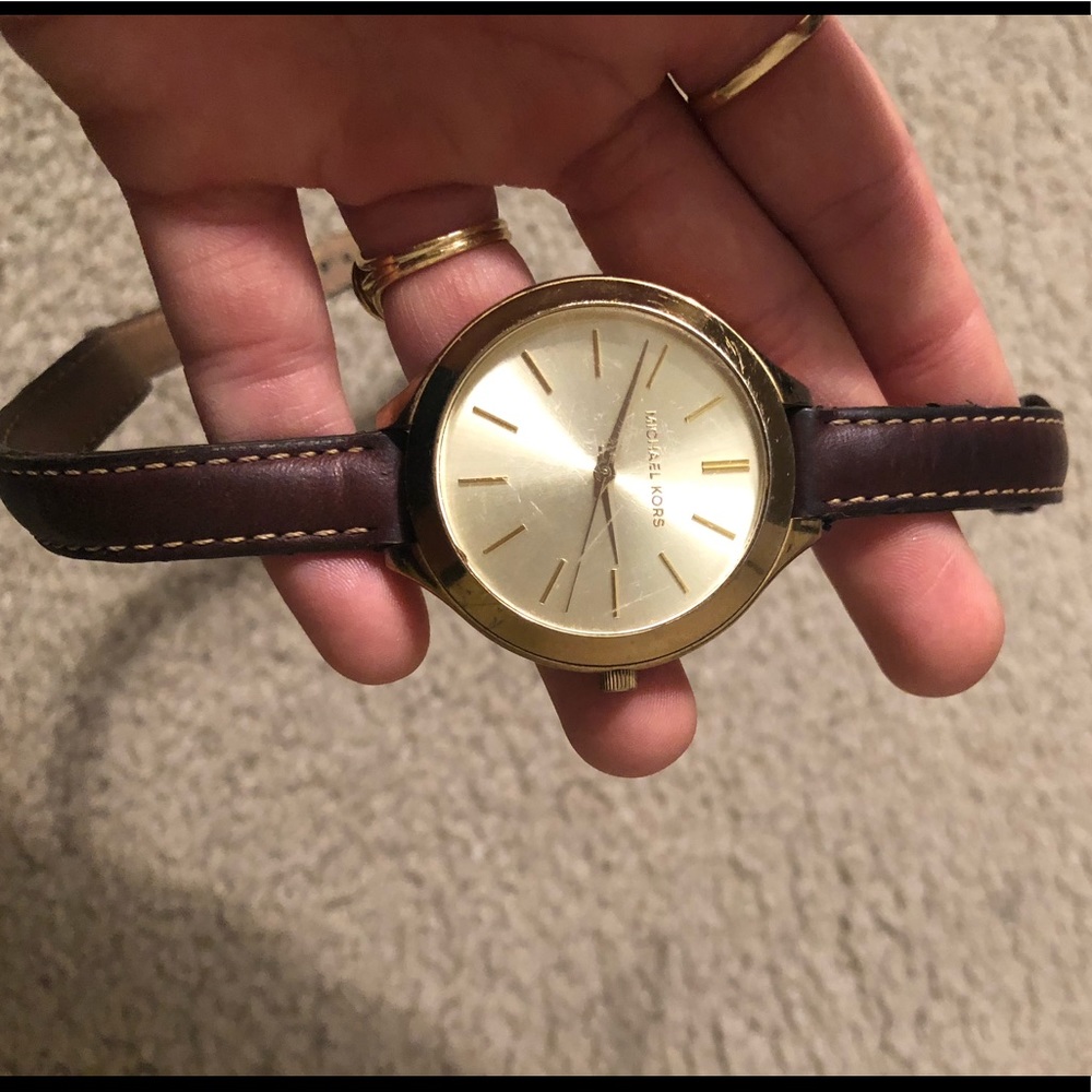 Michael Kors gold leather brown wrap around watch